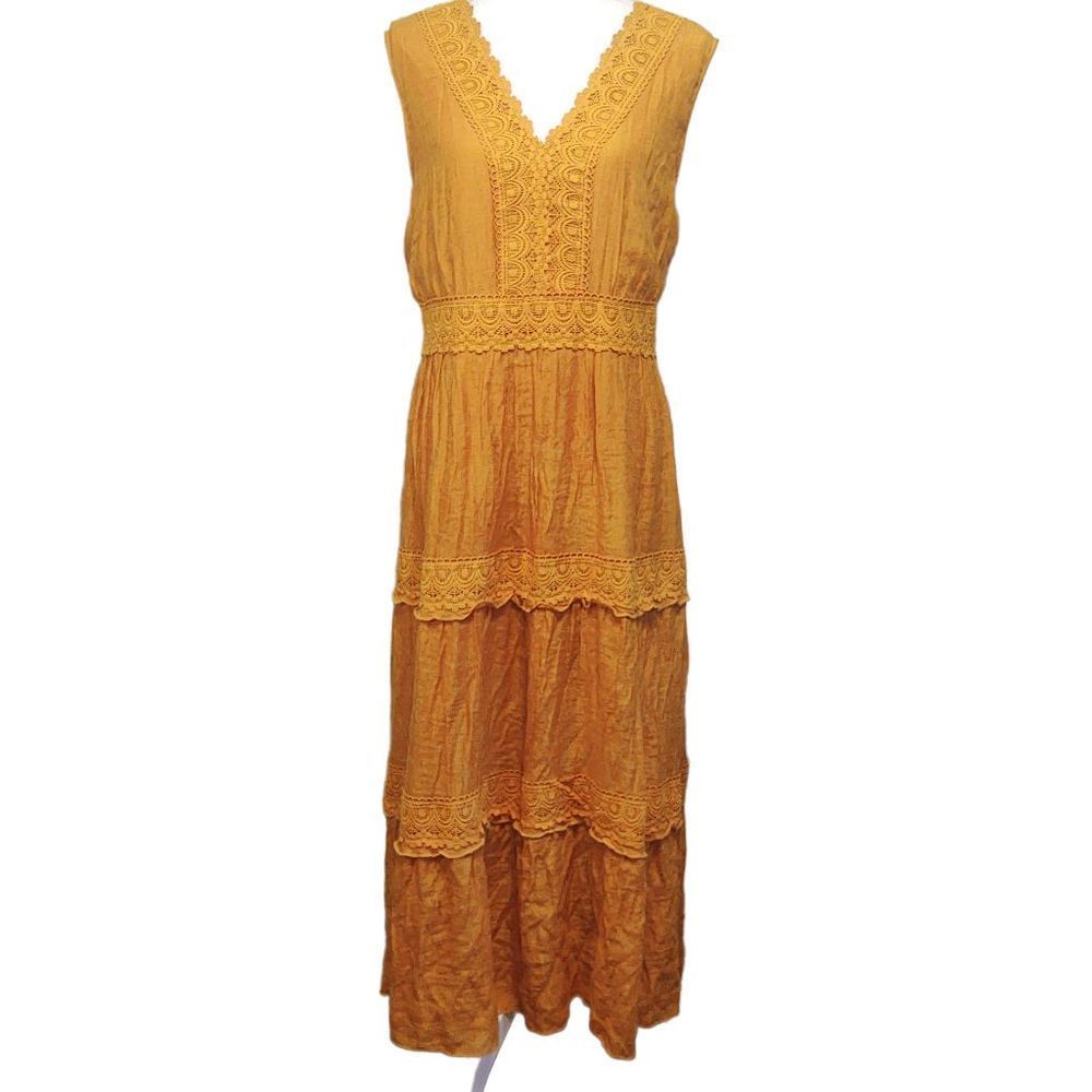 J Gee Yellow Lined Tiered Sleeveless V-Neck Maxi Dress 3X - Picture 2 of 3